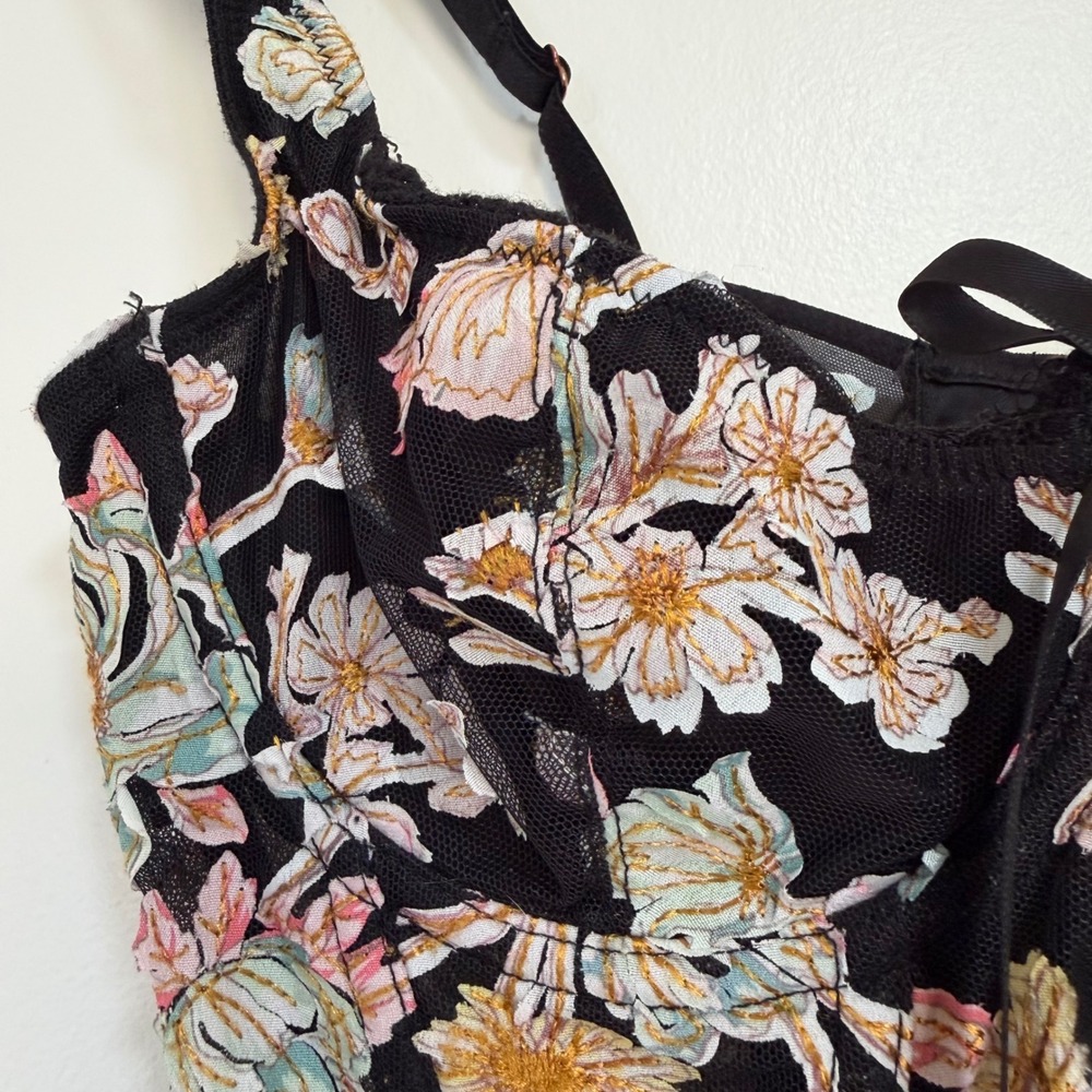 Victoria's Secret Dream Angels Floral Corset Top Womens 32C Black Embroidered - Picture 4 of 12